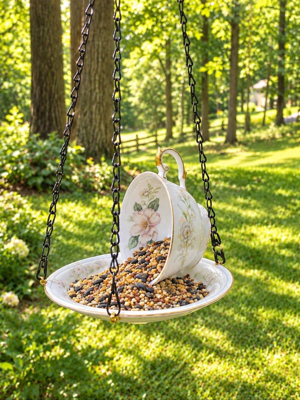 Vintage Tea Cup And Saucer Hand Crafted Bird Feeder Great Gift Idea!